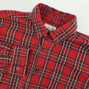 LL Bean Mens Flannel Shirt Medium Regular Red Plaid Cotton Button Down Vintage